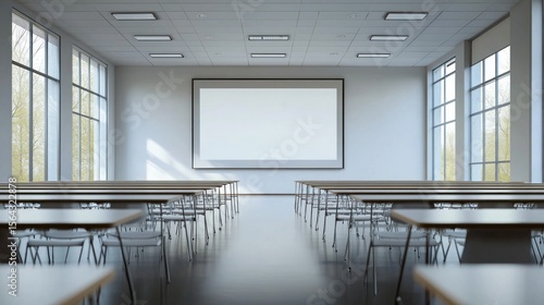 Empty classroom with whiteboard background 