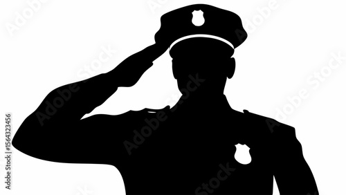 Silhouette of a police officer in uniform giving a salute against a white background illustration | editable eps vectors