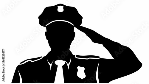 Silhouette of a police officer in uniform saluting with a white background in a simple vector image | editable eps vectors