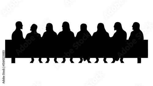 Silhouette depiction of the last supper with figures seated at a long rectangular table scene design | editable eps vectors