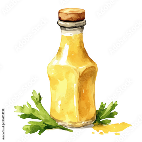 My Watercolor illustration with mustard sauce in bottle painting isolated on a white background, illustration, AI painting design, vector illustration set, eps format, My illustration
