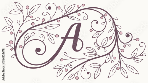Elegant monogram letter a with floral swirls and berries