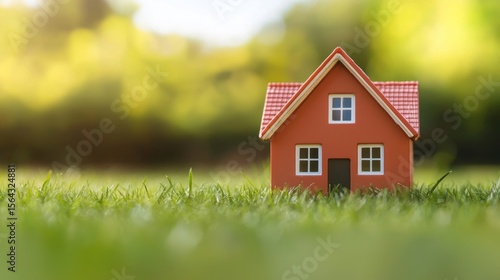 Wallpaper Mural A small, red toy house on a grassy lawn with a blurred green background. Torontodigital.ca