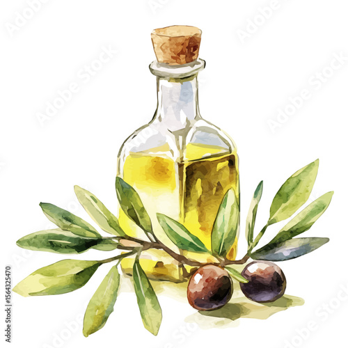 My Watercolor illustration with olive oil painting isolated on a white background, illustration, AI painting design, vector illustration set, eps format, My illustration