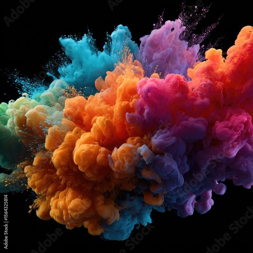 Colorful ink explosion on black backdrop