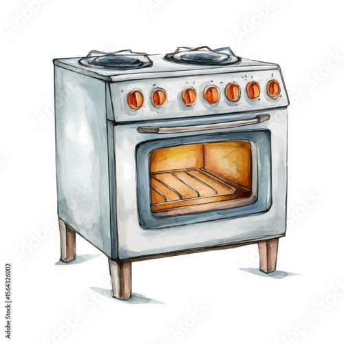 My Watercolor illustration with oven painting isolated on a white background, illustration, AI painting design, vector set, eps format, My illustration design