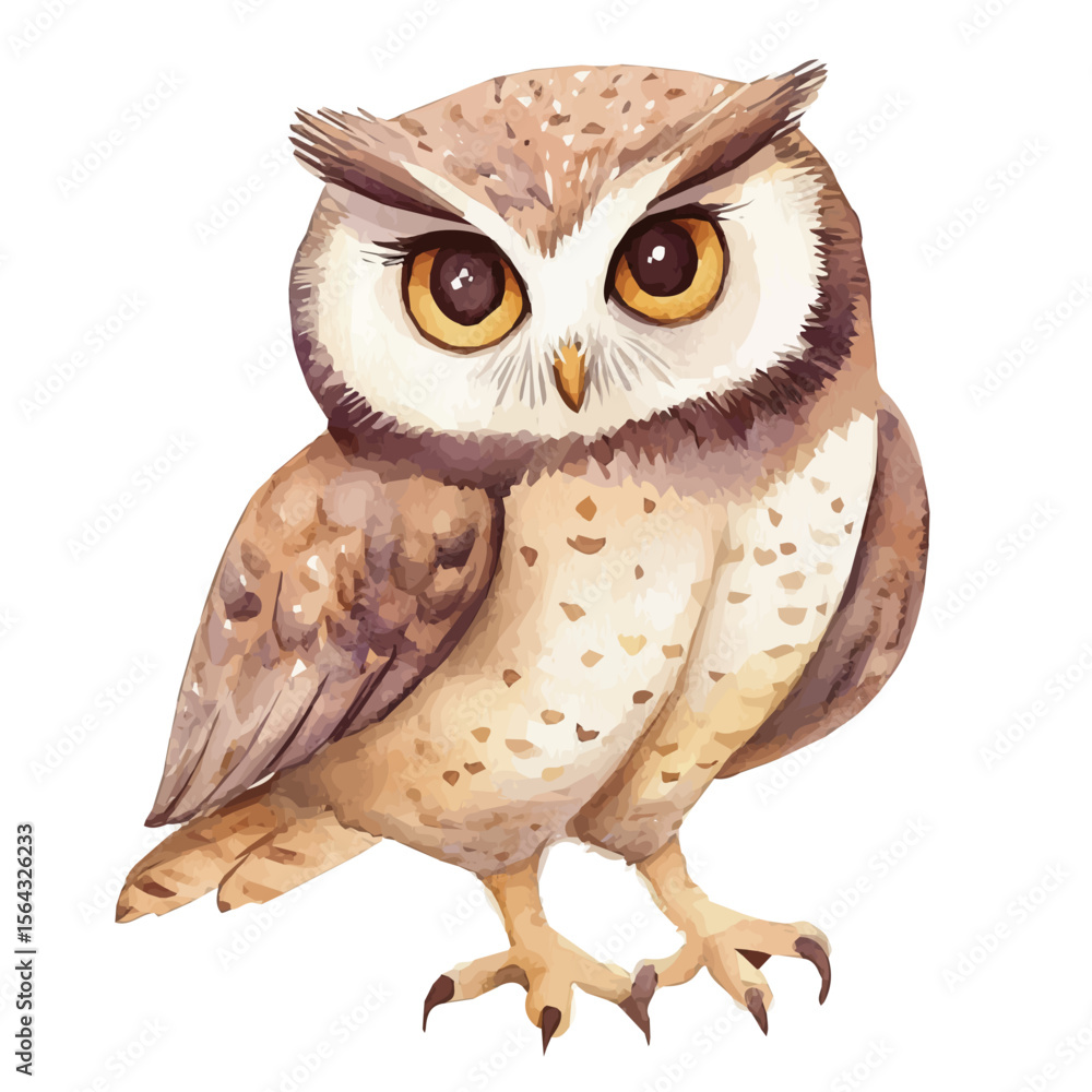 Naklejka premium My Watercolor illustration owl painting isolated on a white background, illustration, AI painting design, vector set, eps format, My illustration design