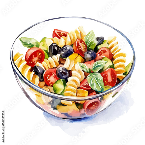 My Watercolor illustration with pasta salad painting isolated on a white background, illustration, AI painting design, vector set, eps format, My illustration design