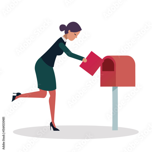 Woman in Business Attire Mailing a Letter with Graceful Posture