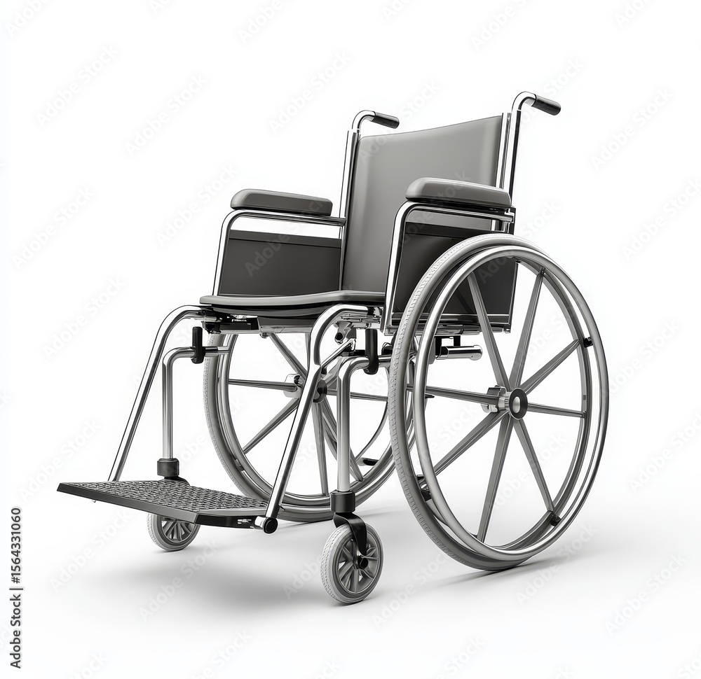Fototapeta premium A gray metal wheelchair isolated on white background.