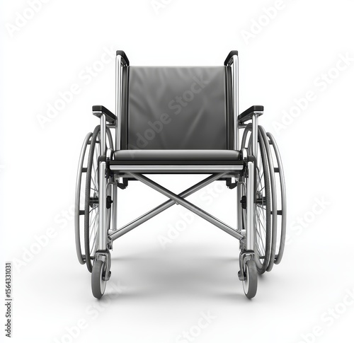 A gray fabric wheelchair isolated on a white background.