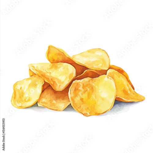 My Watercolor illustration with potato chips painting isolated on a white background, illustration, AI painting design, vector set, eps format, My illustration design, food set