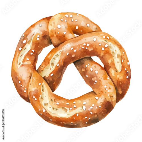 My Watercolor illustration with pretzel bread painting isolated on a white background, illustration, AI painting design, vector set, eps format, My illustration design, bread set