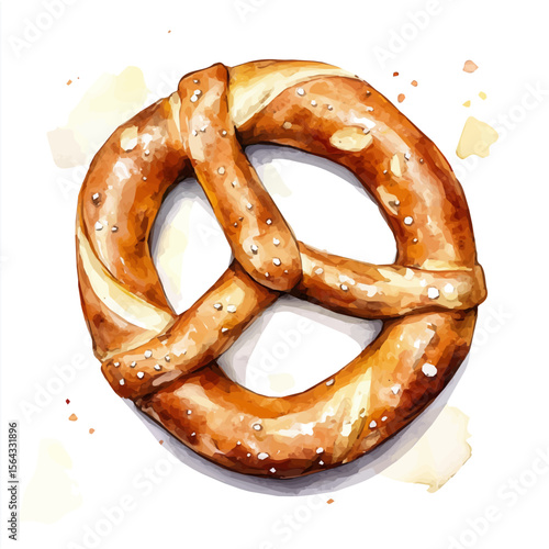 My Watercolor illustration with pretzel bread painting isolated on a white background, illustration, AI painting design, vector set, eps format, My illustration design, vector set bread design