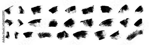 Scribble black brush strokes isolated on white background. Black grunge stroke collection of mascara. Mascara smears texture vector set.