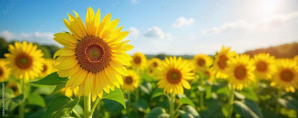Happy Sunflowers Swaying in Summer Breeze Vibrant Yellow Blooms in a Field Happy Sunflowers Swaying in Summer Breeze Vibrant Yellow Blooms in a Field