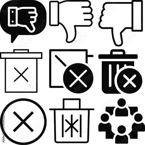 Collection of icons representing disapproval deletion and cancellation actions