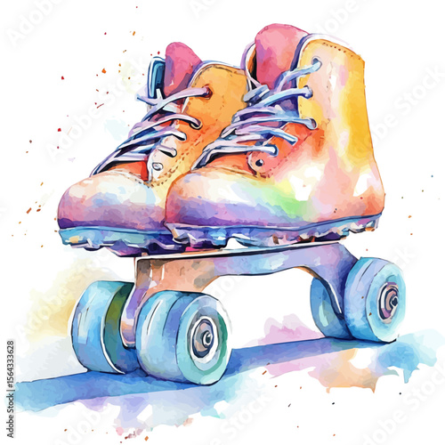 My Watercolor illustration with colorful roller skate painting isolated on a white background, illustration, AI painting design, vector set, eps format, My illustration design, vector collection	