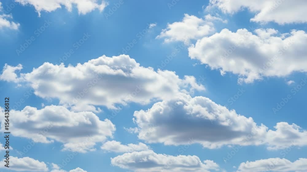 Fluffy white clouds float in a bright blue sky, creating a beautiful and dreamy cloudscape on a sunny day Fluffy white clouds float in a bright blue sky, creating a beautiful and dreamy cloudscape on a sunny day