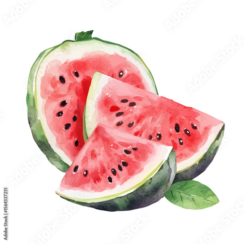 My Watercolor illustration with watermelon slices painting isolated on a white background, illustration, AI painting design, vector set, eps format, My illustration design