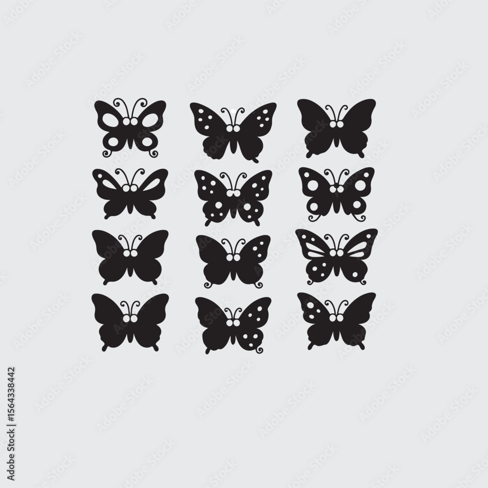 Obraz premium Eight butterfly silhouettes set isolated on white background isolated on white background
