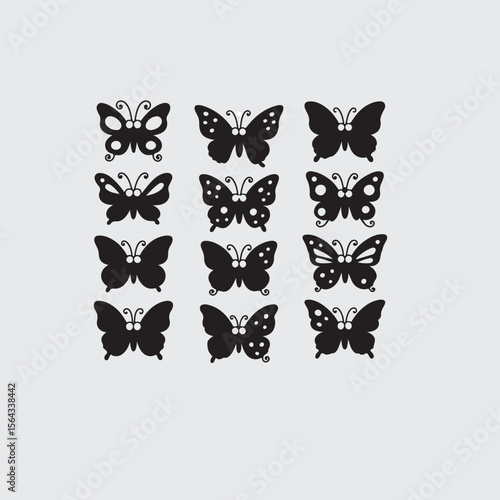 Eight butterfly silhouettes set isolated on white background isolated on white background