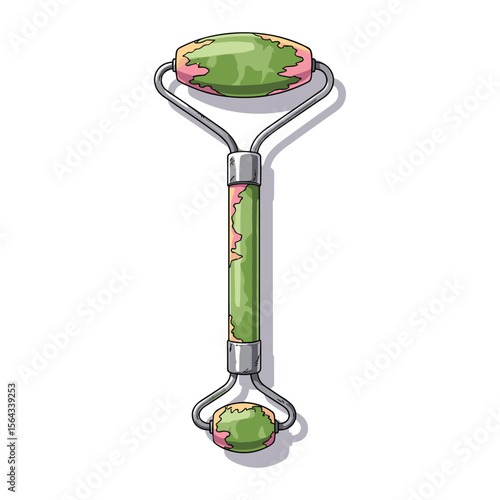 Jade Facial Roller Illustration: Holistic Skincare Tool for Beauty and Wellness Products