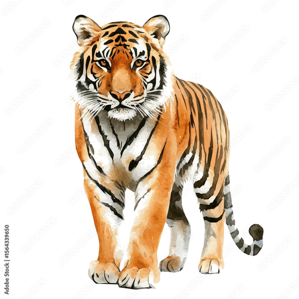 Obraz premium My Watercolor illustration with tiger painting isolated on a white background, illustration, AI painting design, vector set, eps format, My illustration design