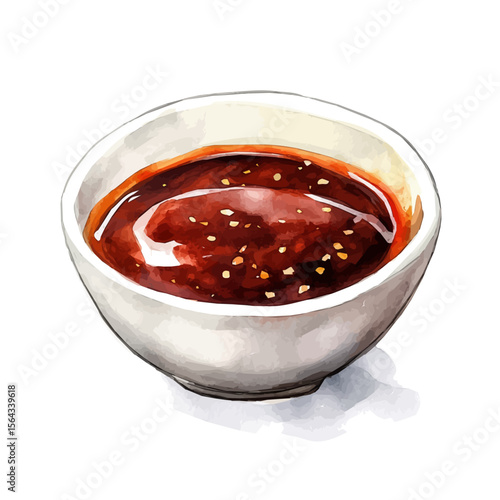 My Watercolor illustration with teriyaki sauce on bowl painting isolated on a white background, illustration, AI painting design, vector set, eps format, My illustration design