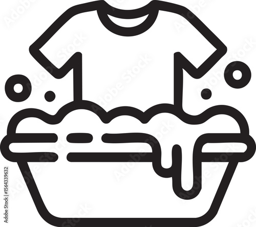 Hand Wash Laundry Icon With T Shirt In Soap Basin Vector Illustration Of Cleaning Clothes Symbol For Washing Instructions Design

