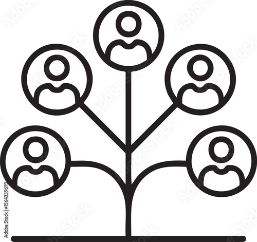 Organizational Tree Icon With Connected People Representing Team Structure Network Management Community Relationship And Human Resources

