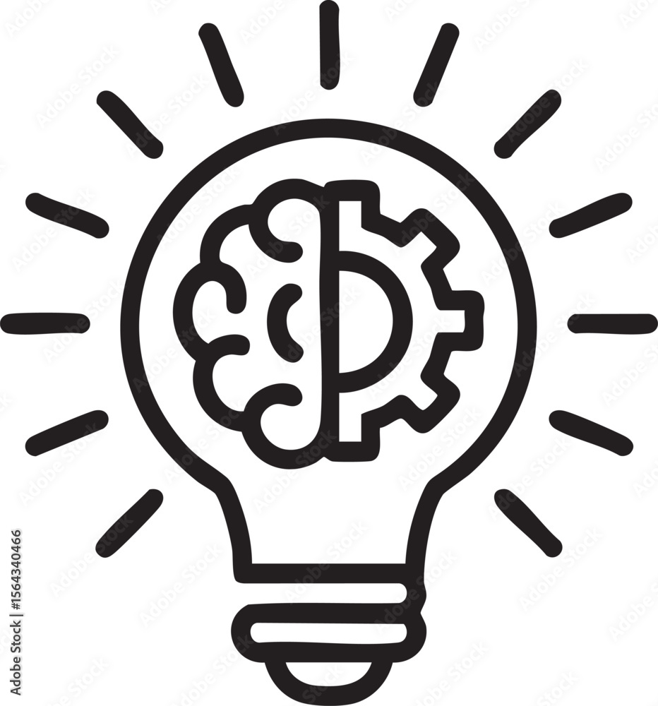 Fototapeta premium Light Bulb Icon With Brain And Gear Symbol Representing Innovation Creative Thinking Artificial Intelligence And Smart Technology Idea