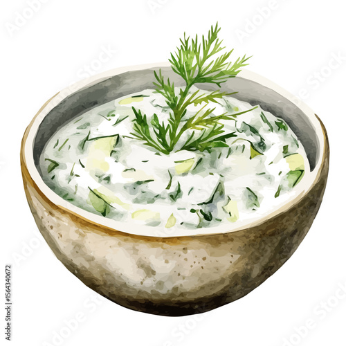 My Watercolor illustration with tzatziki sauce painting isolated on a white background, illustration, AI painting design, vector set, eps format, My illustration design