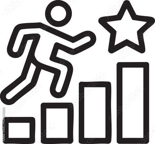 Person Climbing Bar Chart Toward Star Icon Representing Success Growth Motivation Progress Achievement Goal Effort Career Ambition

