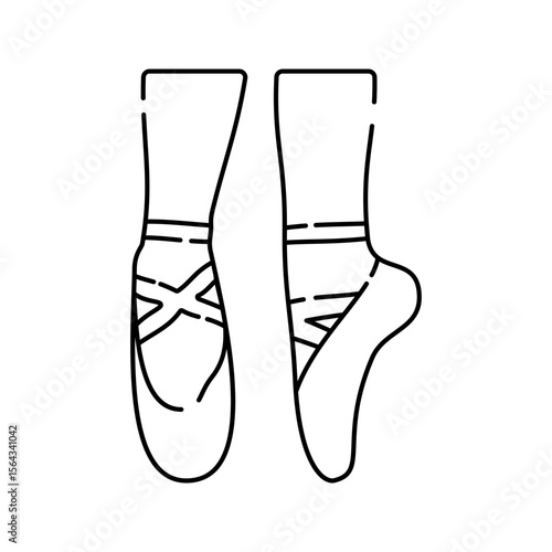 Ballet Shoes Doodle Outline style, pair of pointed shoes representing performing arts and dance, ideal for stage performers and dance instructors.
