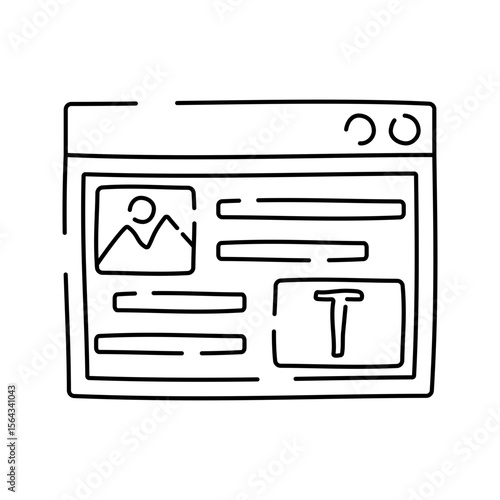Browser Layout Doodle Outline style, web interface mockup representing UI UX design, perfect for frontend design or layout planning concepts.