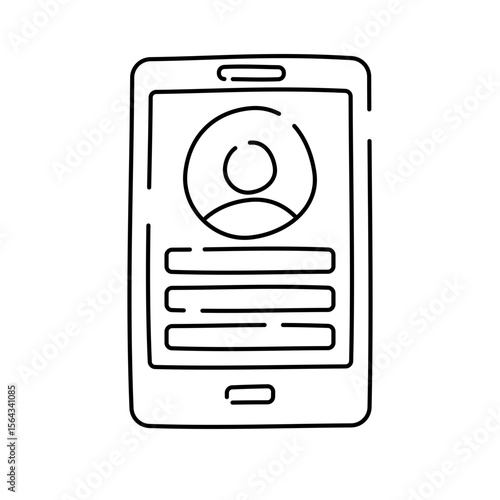 Profile Phone Doodle Outline style, smartphone with profile card symbolizing digital identity, online resumes, and modern media professionals.