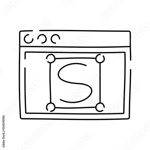 Typography UI Doodle Outline style, browser with large S for text formatting and design layout, ideal for designers working in editorial and web typography.