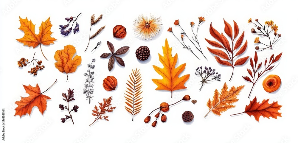 Autumn leaves and dried wild herbs illustration Autumn leaves and dried wild herbs illustration