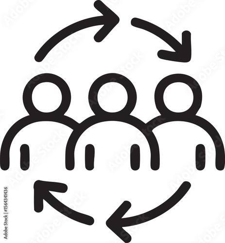 Teamwork And Collaboration Icon With Arrows Around Group Of People Representing Workflow Communication Unity Process Management

