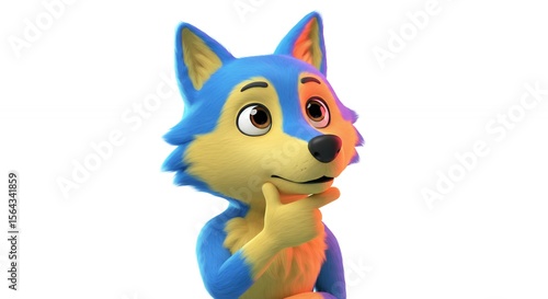 Cartoon wolf character thinking expression