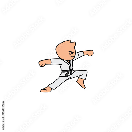 An icon of a cartoon character in a white gi with a black belt, executing a precise mid-level punch with good form and balance.