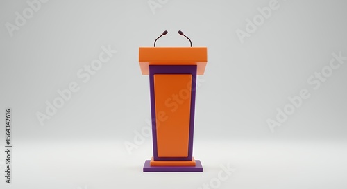 Orange podium with purple accents