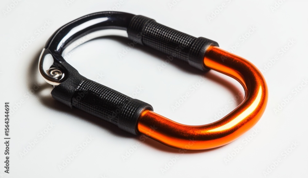 Orange and black carabiner on white background Orange and black carabiner on white background
