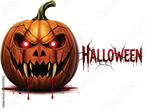 Spooky Halloween Jack-o'-lantern with bloody text.