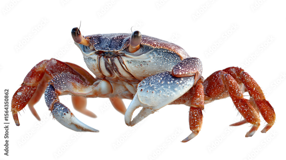 Isolated crab on a transparent background showcases detailed features in vibrant red and blue hues, perfect for educational or creative designs. Isolated crab on a transparent background showcases detailed features in vibrant red and blue hues, perfect for educational or creative designs.