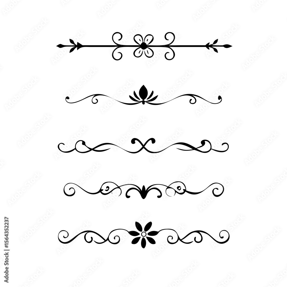 Text dividers doodle set. Wedding decorative elements. Divider ornament, borders, vintage line separators. Hand drawn vector illustration isolated on white background Text dividers doodle set. Wedding decorative elements. Divider ornament, borders, vintage line separators. Hand drawn vector illustration isolated on white background