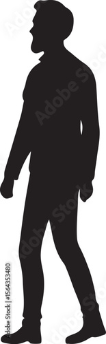 Silhouette of a man walking, profile view, minimalist style, contemplative mood, vector illustration.