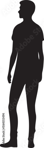 Silhouette of a man, standing, looking away, minimalist, contemplative mood, vector illustration.