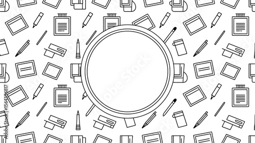 Office supplies background vector design with circle frame for text and promotion template design